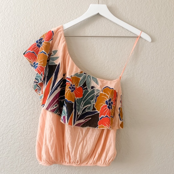 Free People Annka Peach One Shoulder Top Floral XS - Picture 4 of 7